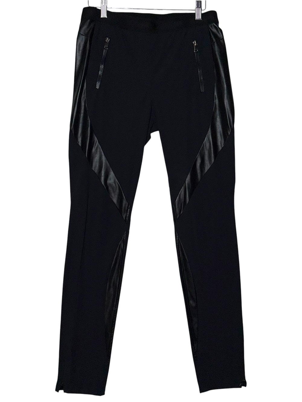 MarcCain Italian Fabric Faux Leather Paneled Trousers Slim Fit Sports Pants N3